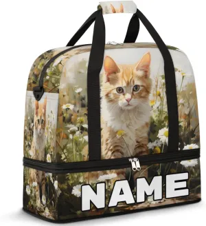 Lovely Cat Print Custom Foldable Duffle Bag with Shoes Compartment Personalized Large Capacity Waterproof Travel Weekender Bag Overnight Bag for Sports Gym