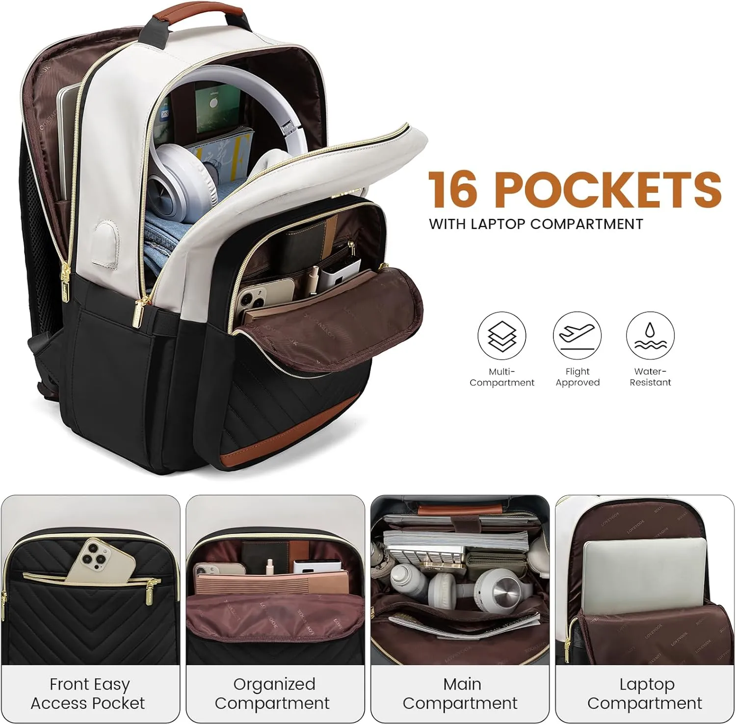 LOVEVOOK Laptop Backpack, 15.6 Inch Laptop Bag, Waterproof Women's Travel Backpack, Work Bag, College Teacher Carry On Backpack Daypack with USB Port
