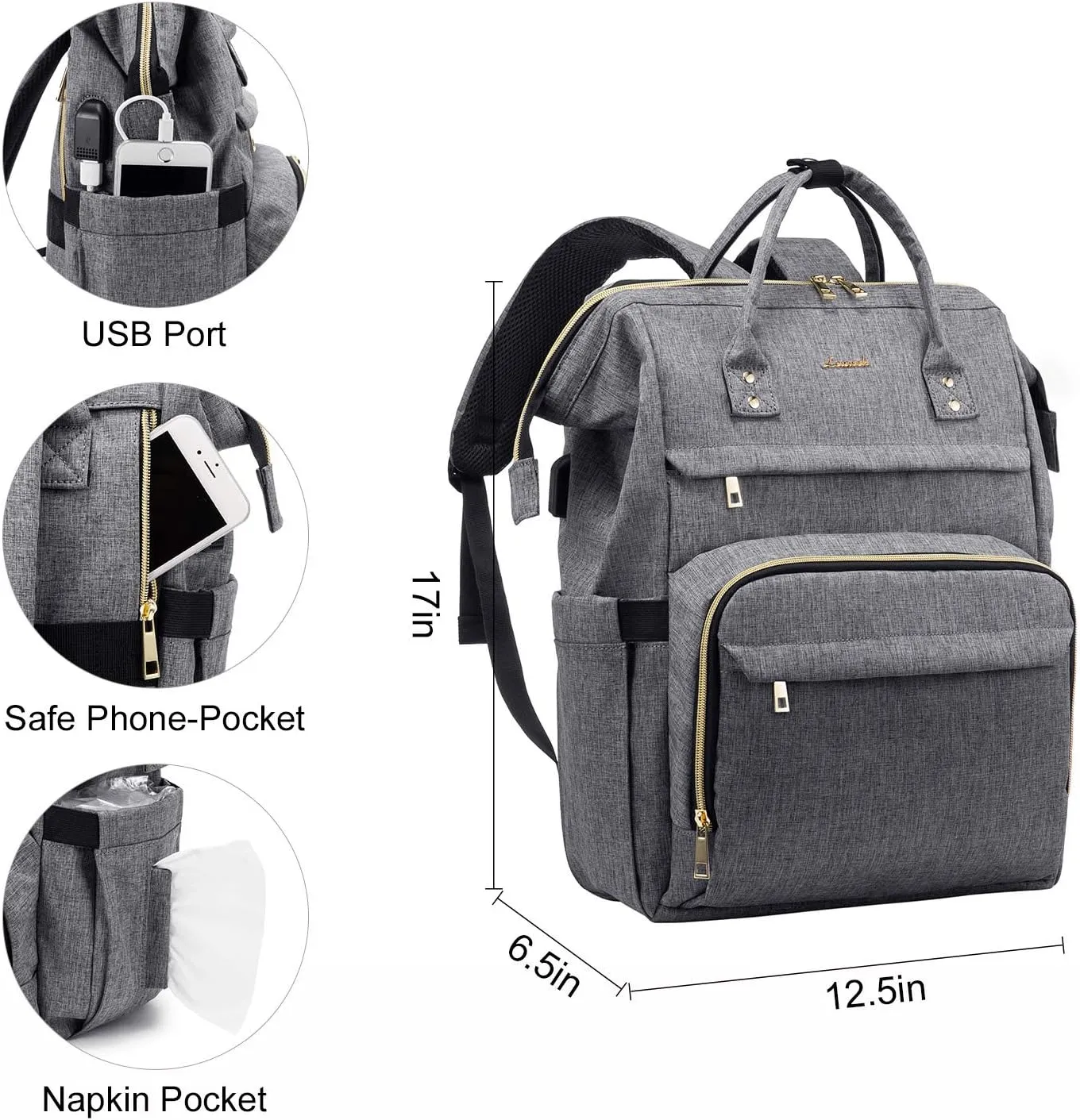 LOVEVOOK Nurse Backpack Laptop Backpack for Women with Stethoscope Case & USB Charging Port Anti Theft Travel Large Capacity Backpacks Doctor Bag Fits 17 Inch Laptop and Notebook,Grey