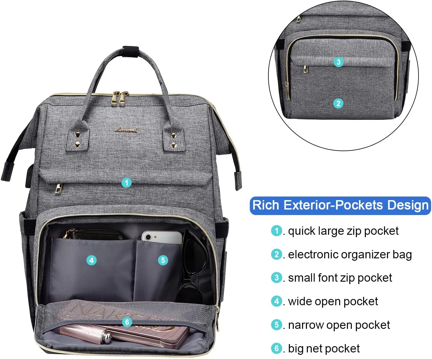 LOVEVOOK Nurse Backpack Laptop Backpack for Women with Stethoscope Case & USB Charging Port Anti Theft Travel Large Capacity Backpacks Doctor Bag Fits 17 Inch Laptop and Notebook,Grey