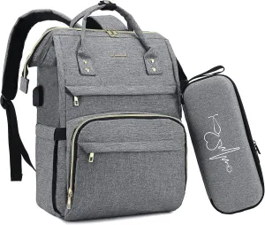 LOVEVOOK Nurse Backpack Laptop Backpack for Women with Stethoscope Case & USB Charging Port Anti Theft Travel Large Capacity Backpacks Doctor Bag Fits 17 Inch Laptop and Notebook,Grey