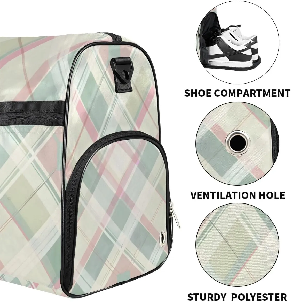 Luggage Bag for Women Overnight Bag for Adults Custom Large Duffel Bags Travel Bag Gym Bag for Training Soccer Swim Yoga Travel Green Plaid Sports Duffel Bag