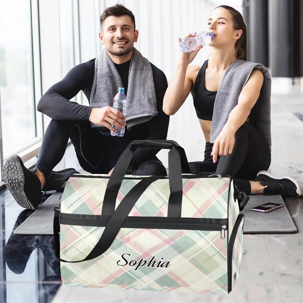 Luggage Bag for Women Overnight Bag for Adults Custom Large Duffel Bags Travel Bag Gym Bag for Training Soccer Swim Yoga Travel Green Plaid Sports Duffel Bag