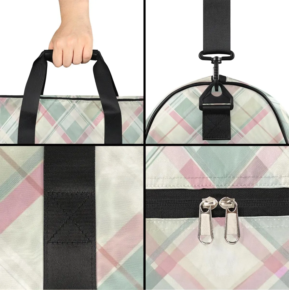 Luggage Bag for Women Overnight Bag for Adults Custom Large Duffel Bags Travel Bag Gym Bag for Training Soccer Swim Yoga Travel Green Plaid Sports Duffel Bag