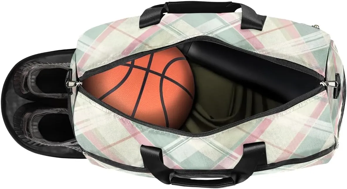 Luggage Bag for Women Overnight Bag for Adults Custom Large Duffel Bags Travel Bag Gym Bag for Training Soccer Swim Yoga Travel Green Plaid Sports Duffel Bag