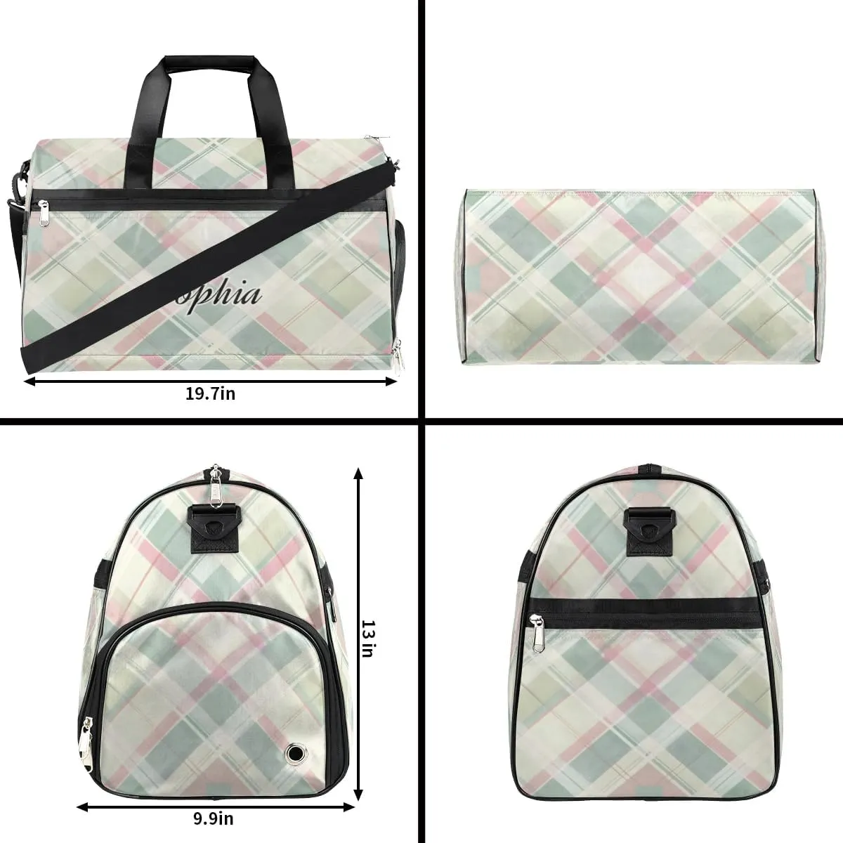Luggage Bag for Women Overnight Bag for Adults Custom Large Duffel Bags Travel Bag Gym Bag for Training Soccer Swim Yoga Travel Green Plaid Sports Duffel Bag