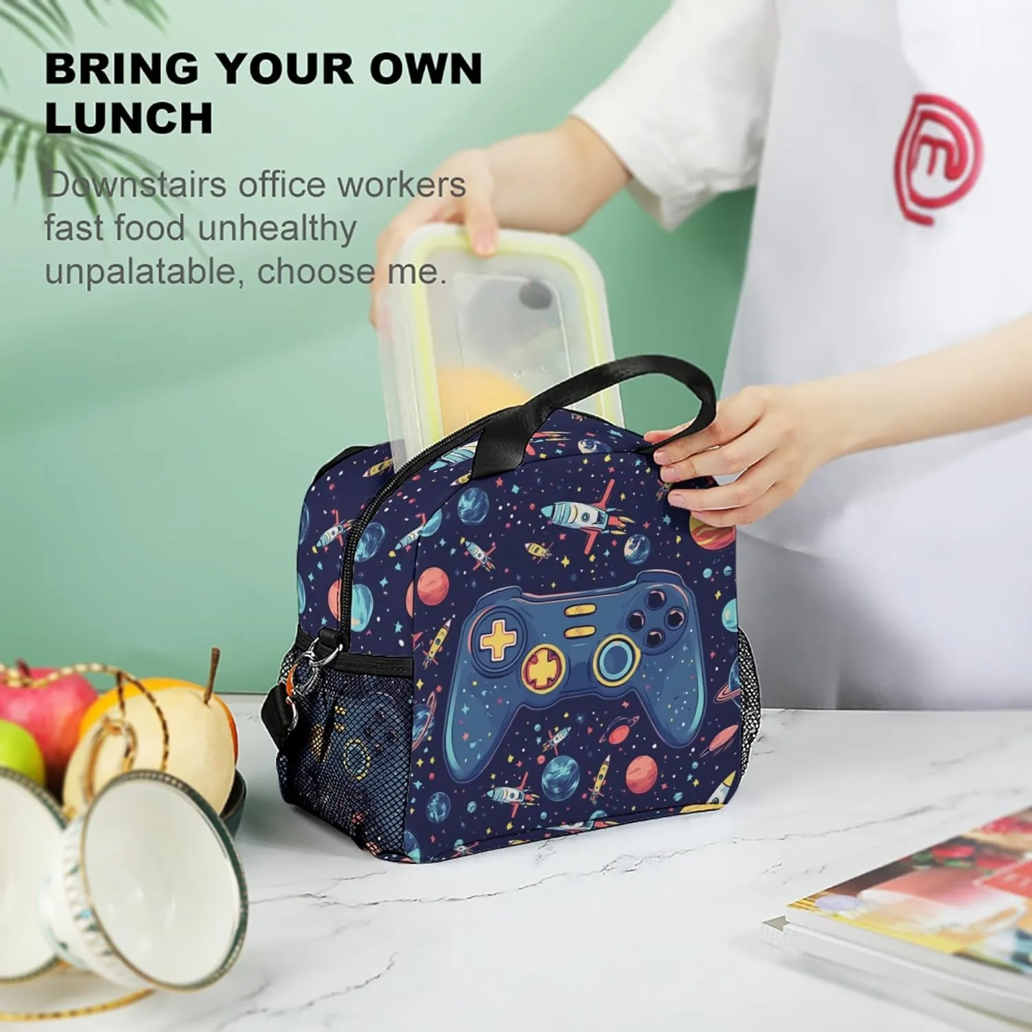 Lunch Bag for boys, Insulated Space Game Lunch Box With Adjustable Shoulder for Girls Adult,Small Lunch Tote Bags,Reusable Lunch Bags for Work School (space game)