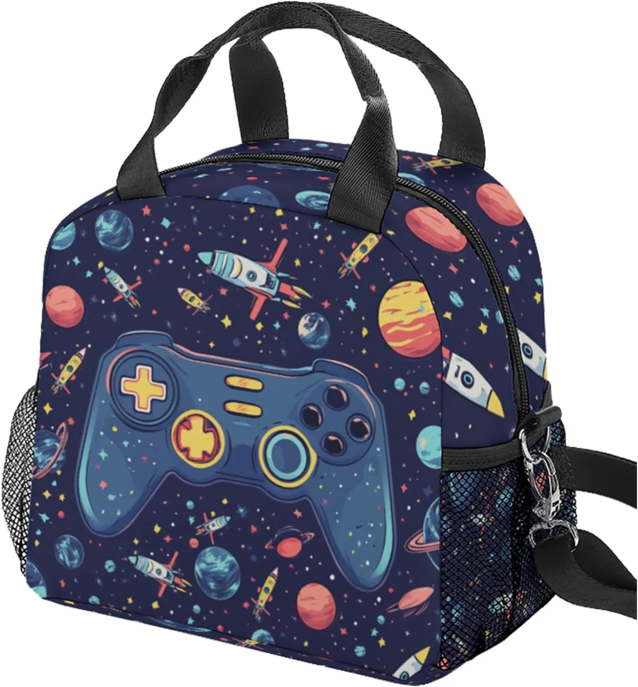Lunch Bag for boys, Insulated Space Game Lunch Box With Adjustable Shoulder for Girls Adult,Small Lunch Tote Bags,Reusable Lunch Bags for Work School (space game)