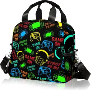 Lunch Bag for Boys,Video Game Lunch Box Insulated Lunch Bag With Adjustable Shoulder for girls kids,Small Reusable Lunch Bags for Work School