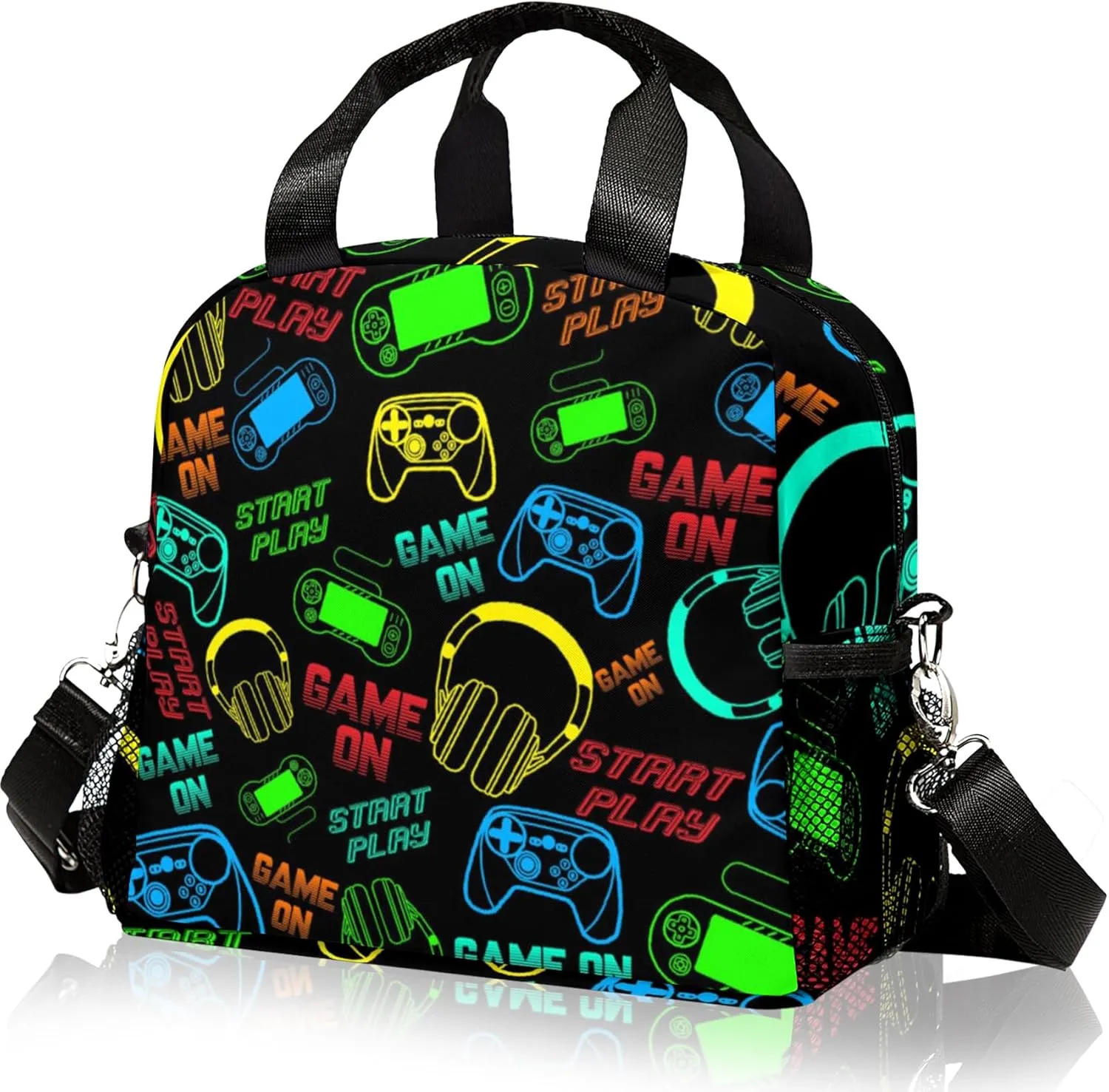 Lunch Bag for Boys,Video Game Lunch Box Insulated Lunch Bag With Adjustable Shoulder for girls kids,Small Reusable Lunch Bags for Work School