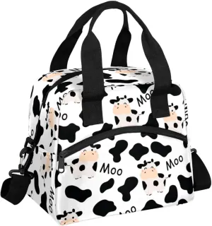 Lunch Bag for Kids Women Men - Reusable Lunch Box with Shoulder Strap, Insulated Meal Tote Bag Leakproof Cooler Bag for Work School Office Picnic, Cute Cows Animal