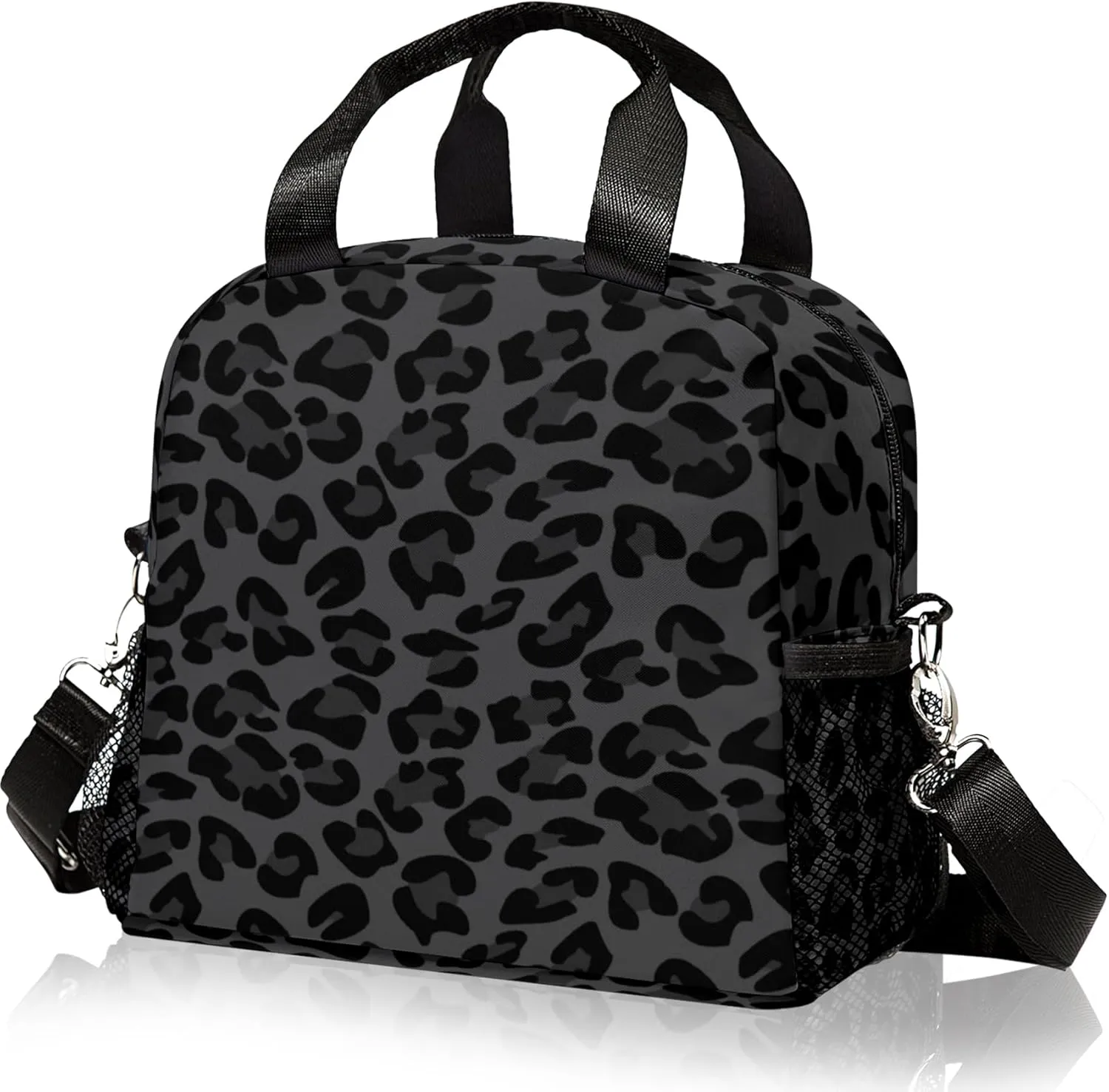 Lunch Bag for Women, Black Leopard Lunch Bags Insulated Lunch Box With Adjustable Shoulder for Girls Adult,Reusable Small Cheetah Lunch Tote Bags for Work School