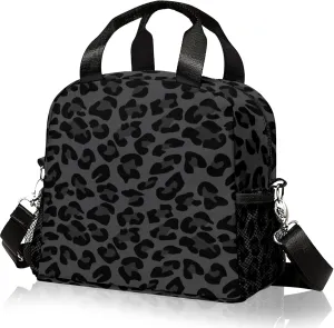 Lunch Bag for Women, Black Leopard Lunch Bags Insulated Lunch Box With Adjustable Shoulder for Girls Adult,Reusable Small Cheetah Lunch Tote Bags for Work School