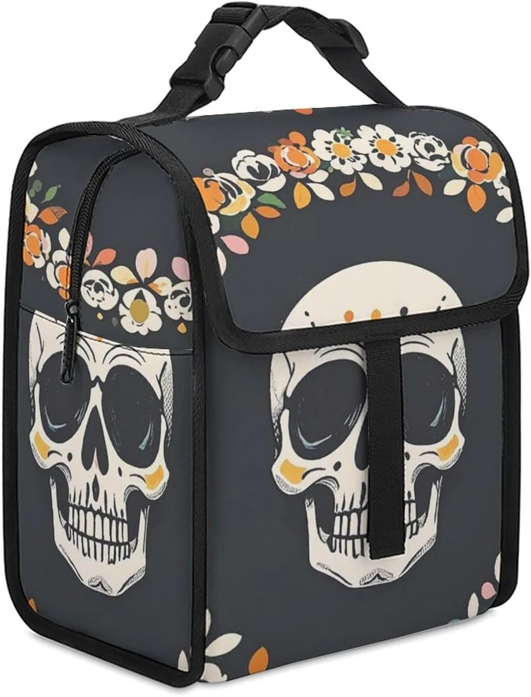 Lunch Bag for Women Men A Wreath Surrounds The Skeleton Lunch Box for Adult Lunch Tote Bag Leakproof Cooler Bag Insulated Lunchbox Reusable Lunch Containers for Office Work Picnic
