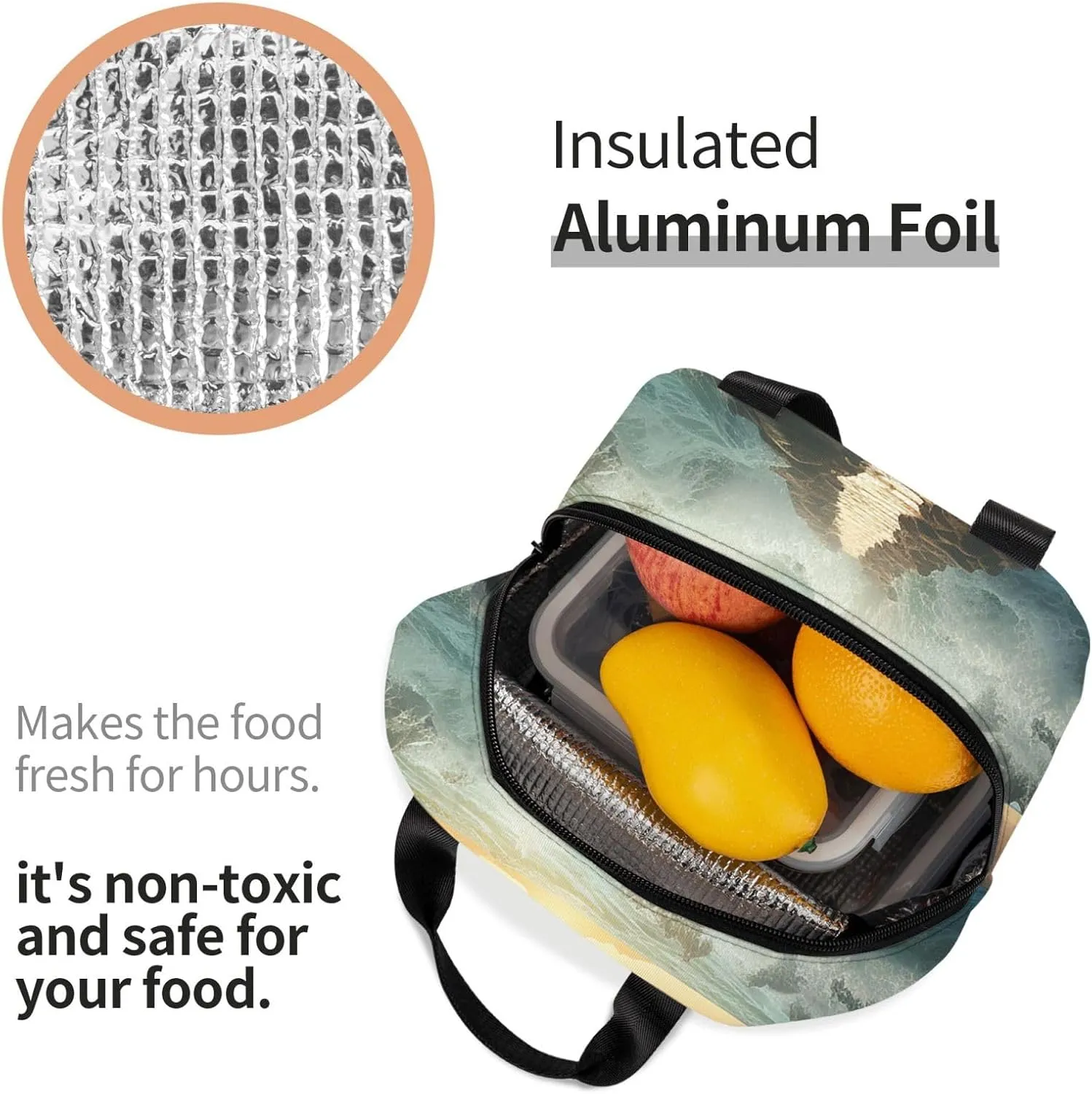 Lunch Bag for Women Men Portable Insulated Lunch Box Divided Sea Pathway LunchBox Reusable Tote Bags for Work Picnic