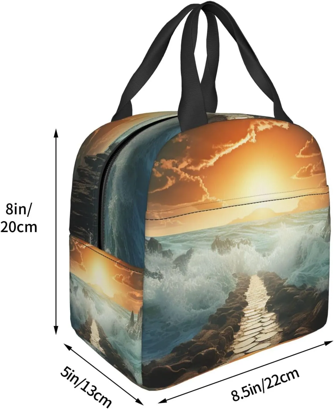 Lunch Bag for Women Men Portable Insulated Lunch Box Divided Sea Pathway LunchBox Reusable Tote Bags for Work Picnic