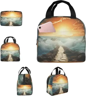 Lunch Bag for Women Men Portable Insulated Lunch Box Divided Sea Pathway LunchBox Reusable Tote Bags for Work Picnic