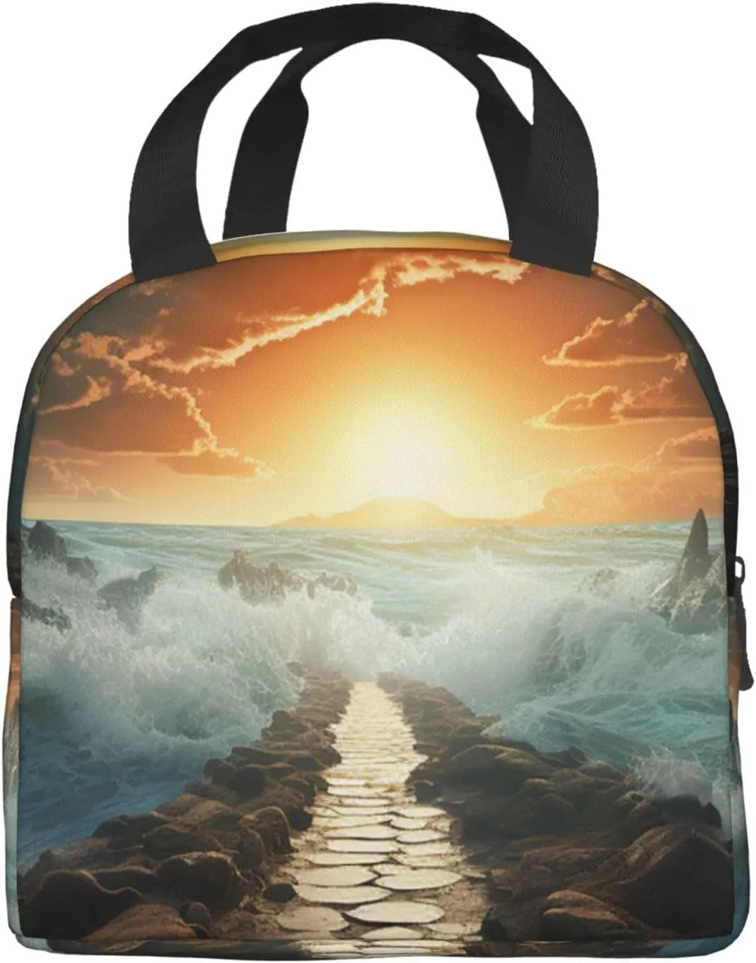 Lunch Bag for Women Men Portable Insulated Lunch Box Divided Sea Pathway LunchBox Reusable Tote Bags for Work Picnic