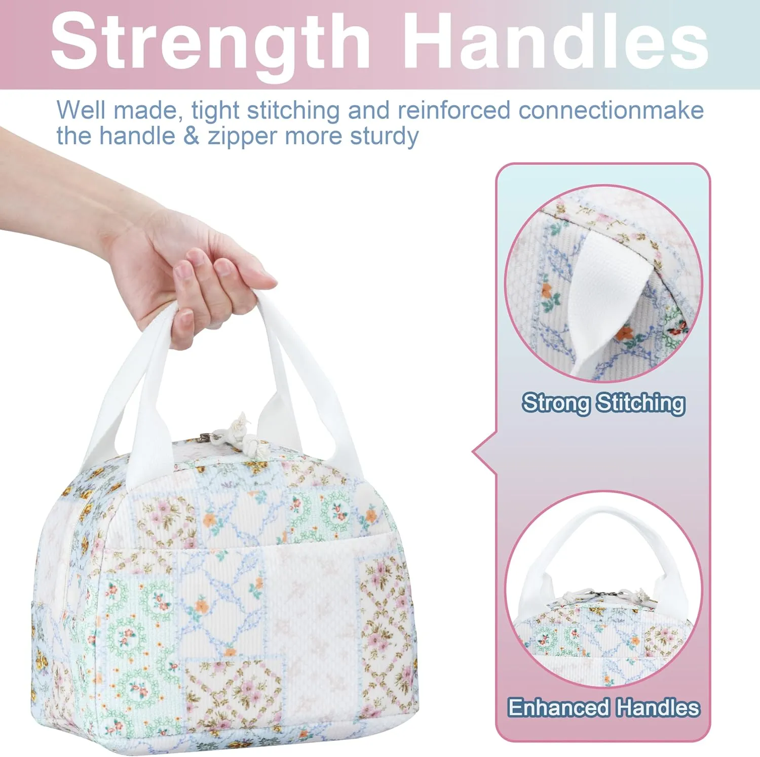 Lunch Bag - Insulated Lunch Box for Women, Reusable Large Capacity Cooler Bag for Adult, Small Leakproof Cute Corduroy Lunch Tote for Work Office Travel Picnic (Bee Floral)