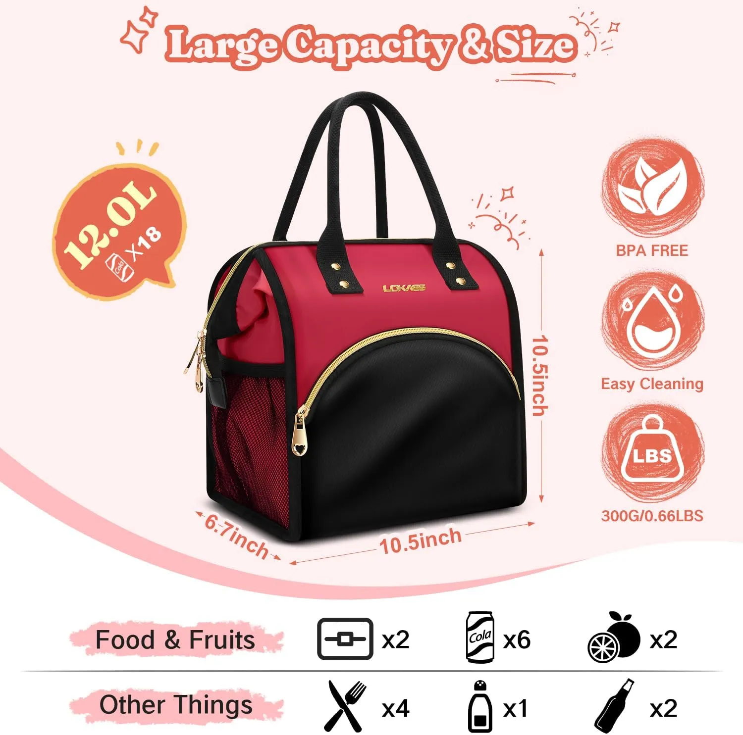 Lunch Bag Women Insulated Lunch Box Wide-Open Lunch Tote Bag Large Drinks Holder Durable Nylon Thermal Snacks Organizer for Men Adults Work Picnic Hiking Beach Fishing, Lake Green   Black