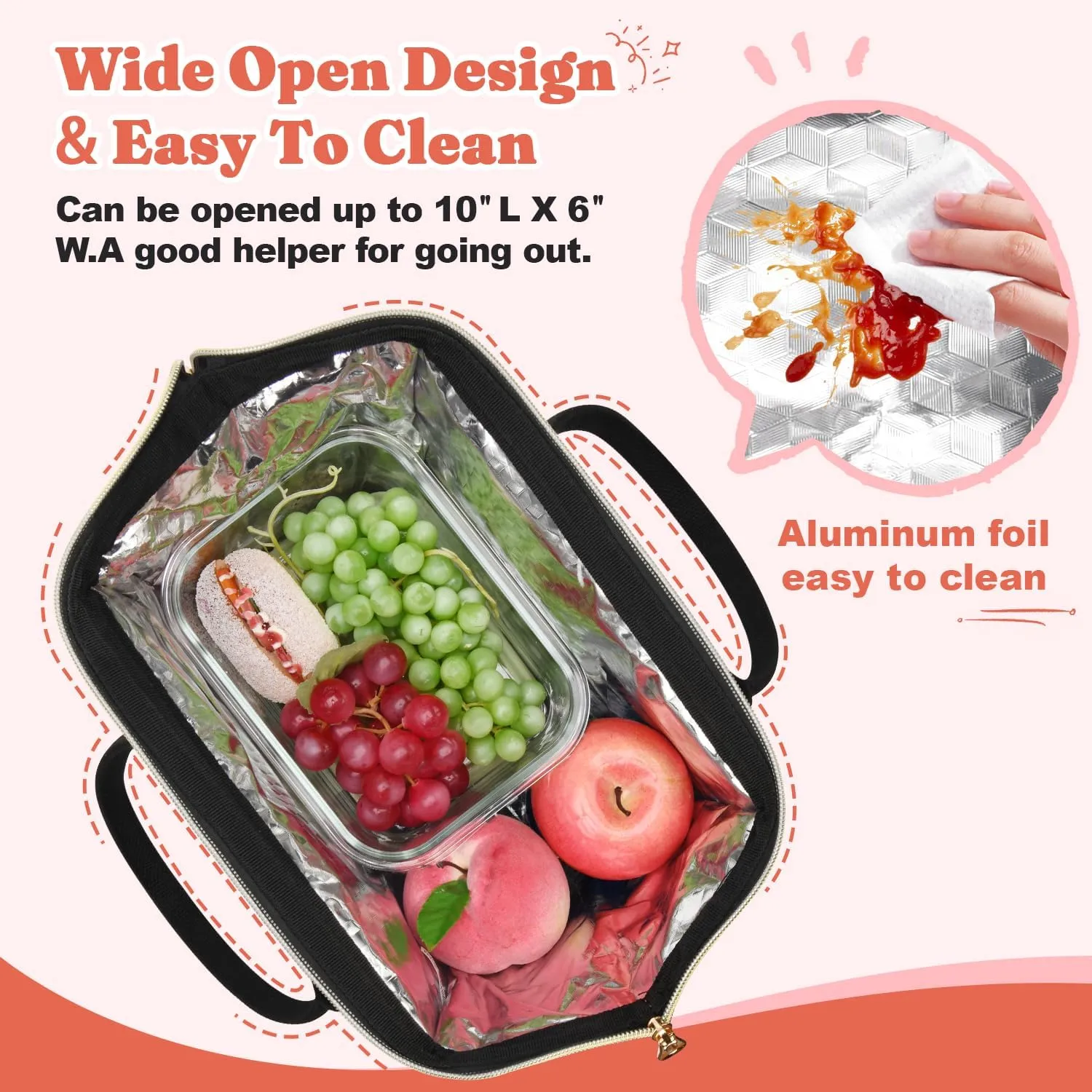 Lunch Bag Women Insulated Lunch Box Wide-Open Lunch Tote Bag Large Drinks Holder Durable Nylon Thermal Snacks Organizer for Men Adults Work Picnic Hiking Beach Fishing, Lake Green   Black