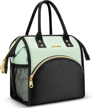 Lunch Bag Women Insulated Lunch Box Wide-Open Lunch Tote Bag Large Drinks Holder Durable Nylon Thermal Snacks Organizer for Men Adults Work Picnic Hiking Beach Fishing, Lake Green   Black
