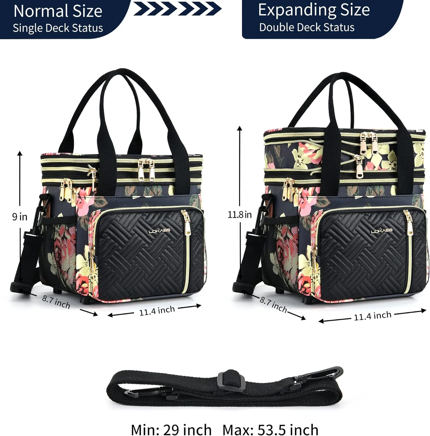 Lunch Box & Lunch Bag for Women, Large Insulated Adult Lunch Box Leakproof Lunchbox Cooler Bag for Work Picnic Beach,16L, Floral