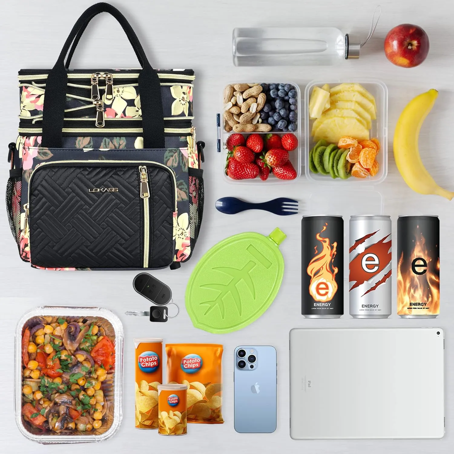 Lunch Box & Lunch Bag for Women, Large Insulated Adult Lunch Box Leakproof Lunchbox Cooler Bag for Work Picnic Beach,16L, Floral