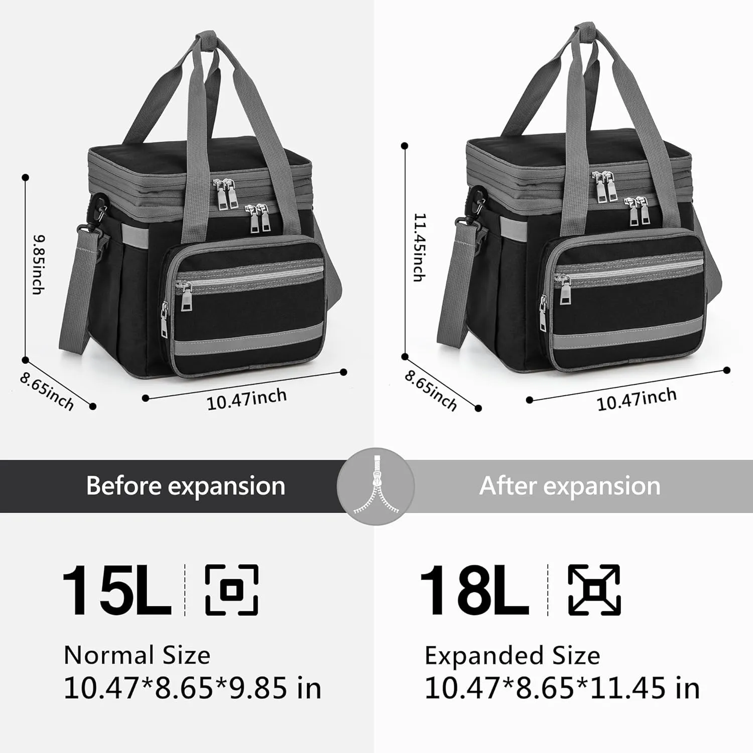 Lunch Box for Women, Insulated Double Deck Lunch Bag for Adults, Leakproof Cooler Lunchbox for Men with Adjustable Shoulder Strap, Black