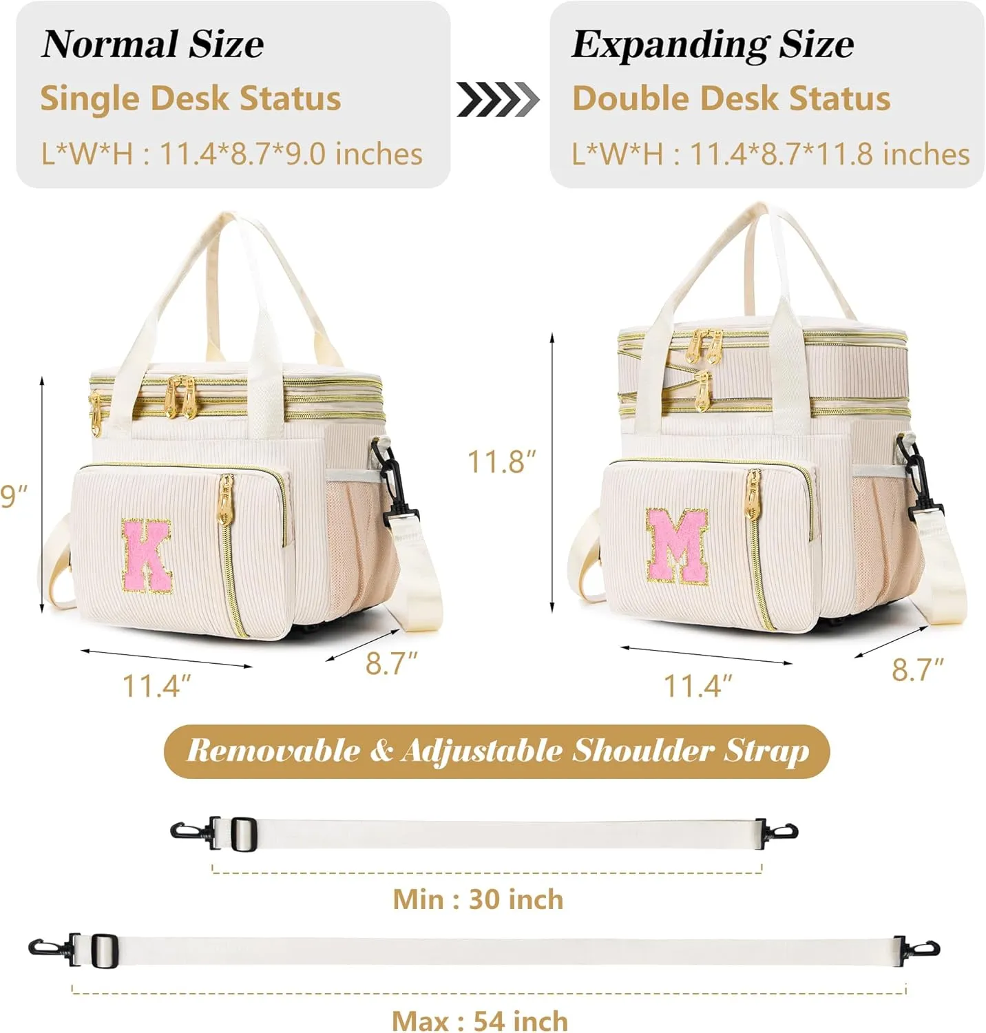 Lunch Box for Women Insulated Lunch Bag-16L-Leakproof Cooler Bag Personalized Adult Lunch Box with Adjustable Shoulder Strap, Gift for Women/Stuff/Teacher for Work Picnin Travel, Beige, Initial N