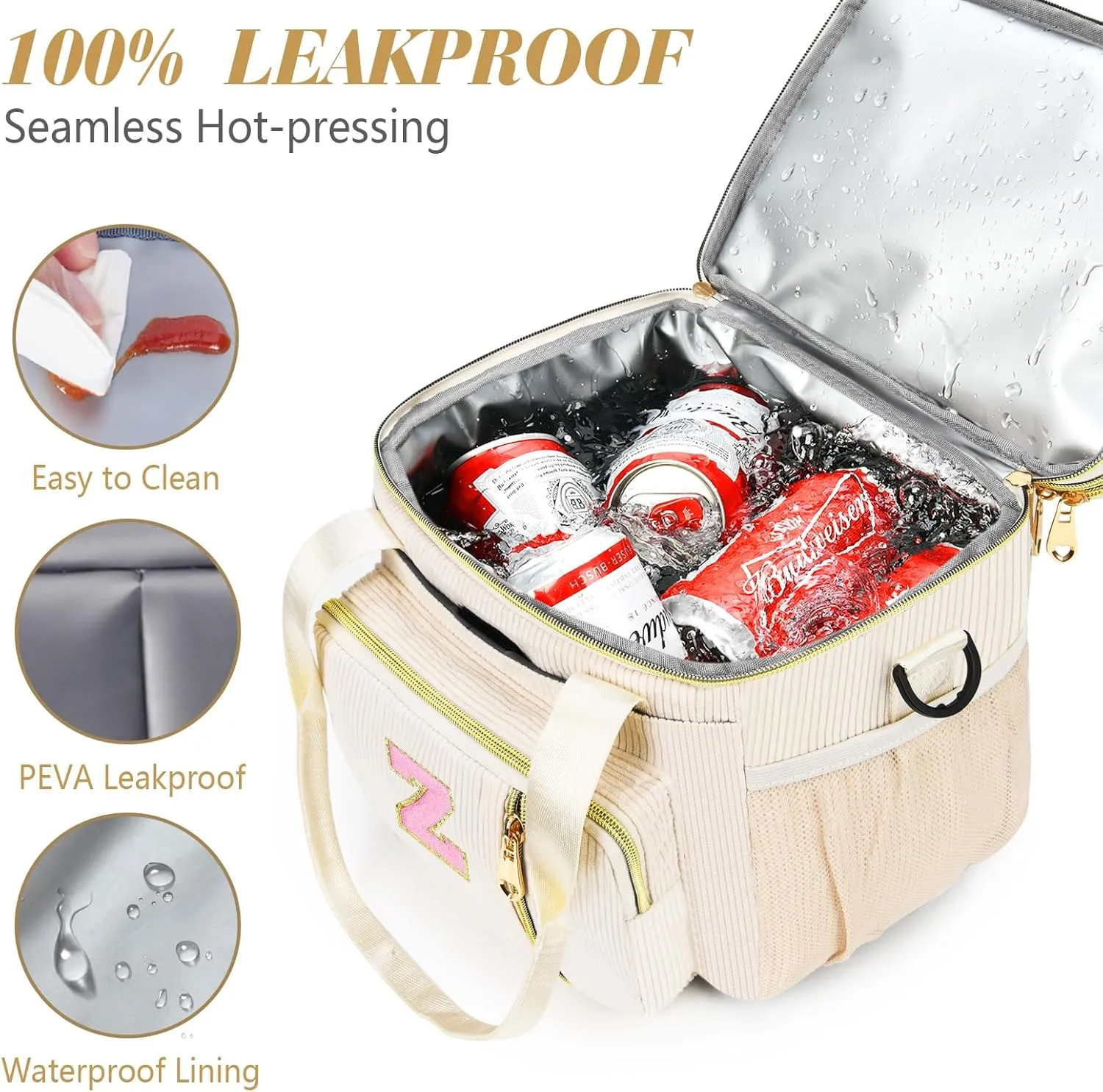 Lunch Box for Women Insulated Lunch Bag-16L-Leakproof Cooler Bag Personalized Adult Lunch Box with Adjustable Shoulder Strap, Gift for Women/Stuff/Teacher for Work Picnin Travel, Beige, Initial N