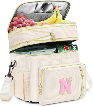 Lunch Box for Women Insulated Lunch Bag-16L-Leakproof Cooler Bag Personalized Adult Lunch Box with Adjustable Shoulder Strap, Gift for Women/Stuff/Teacher for Work Picnin Travel, Beige, Initial N