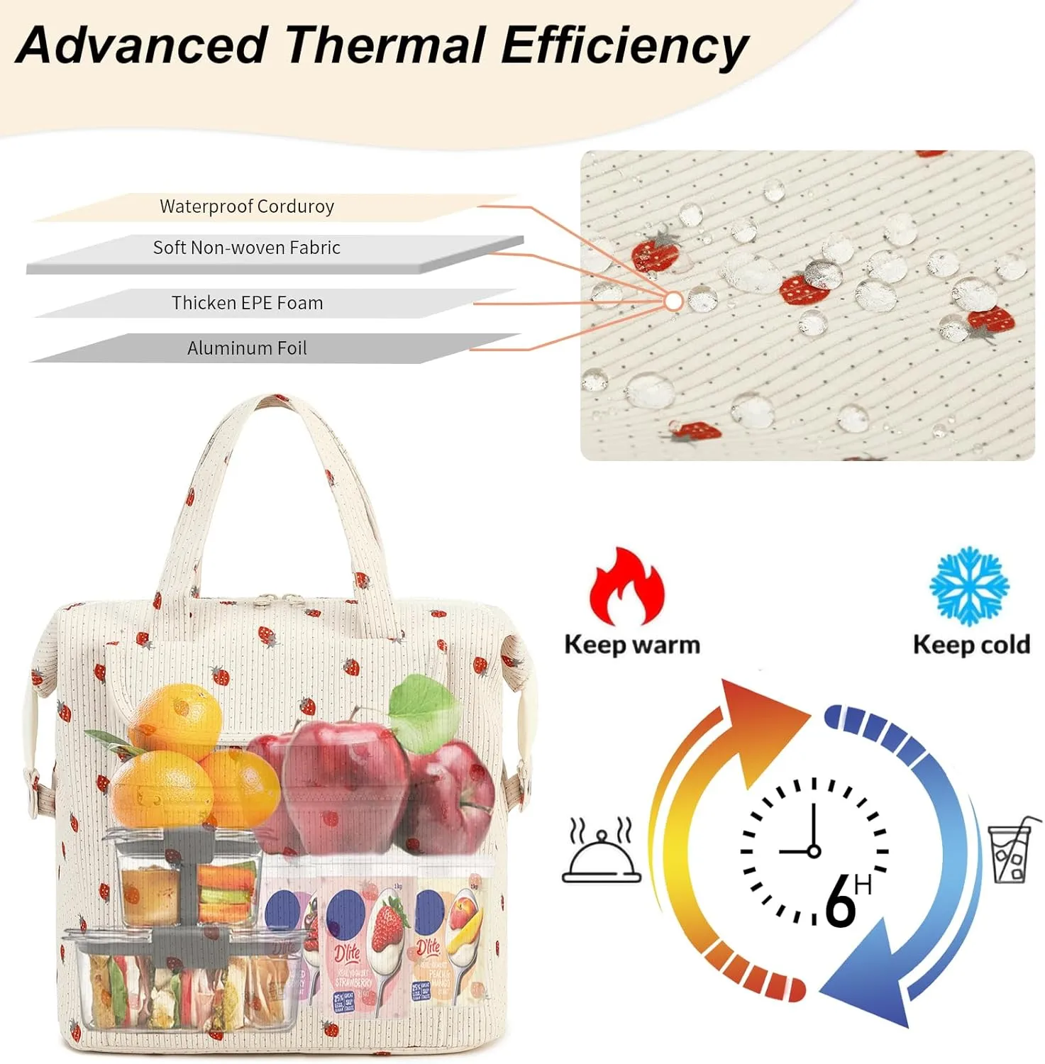 Lunch Box for Women Waterproof & Leakproof Lunch Tote Bags Large Reusable Thermal Cooler Bag for Work, Picnic, Travel or Daily Use