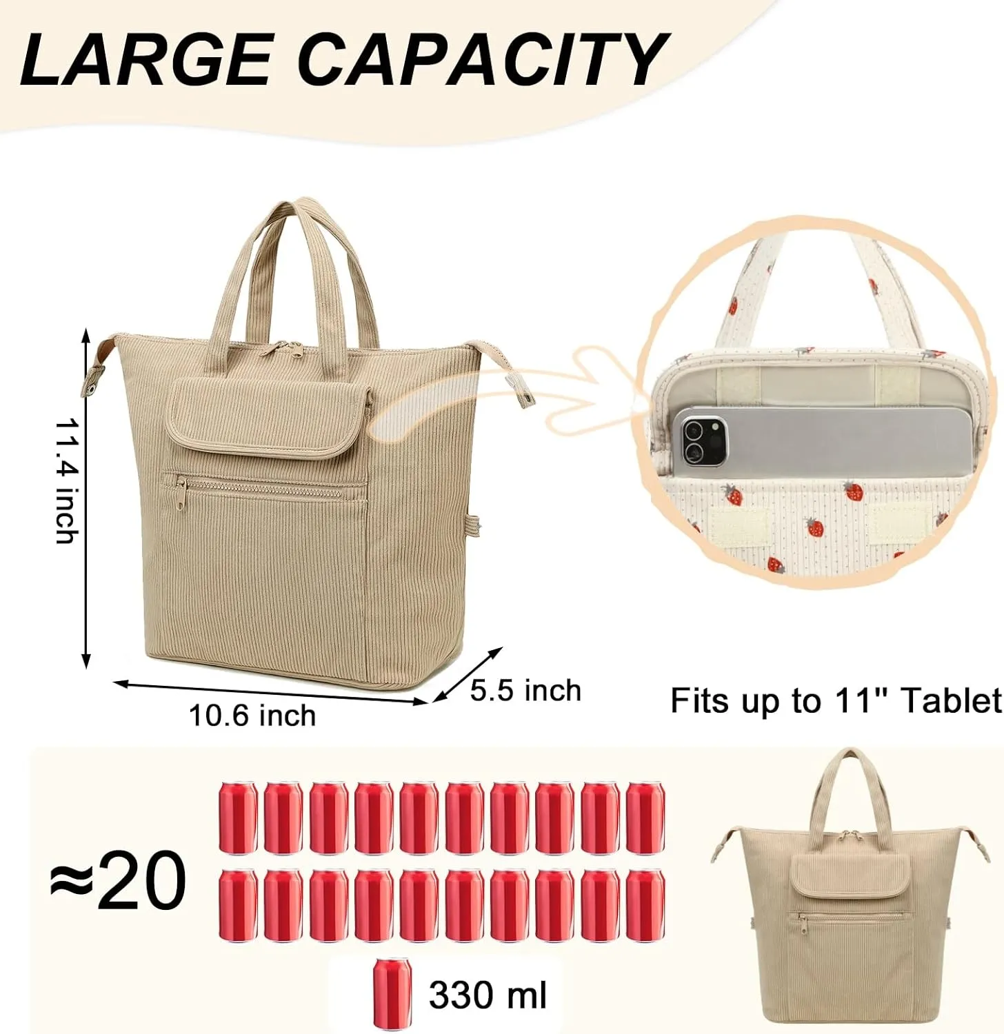 Lunch Box for Women Waterproof & Leakproof Lunch Tote Bags Large Reusable Thermal Cooler Bag for Work, Picnic, Travel or Daily Use