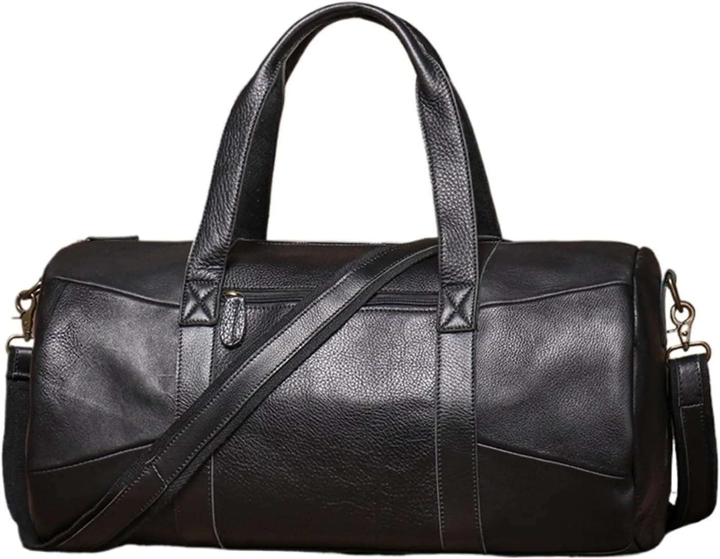 Luxury Genuine Leather Travel Bag Vintage Cowhide Shoulder Luggage Bag Men Casual Handbag Weekend Duffle Bag Suitable For Traveling, Business Trip, Outdoor(Black)