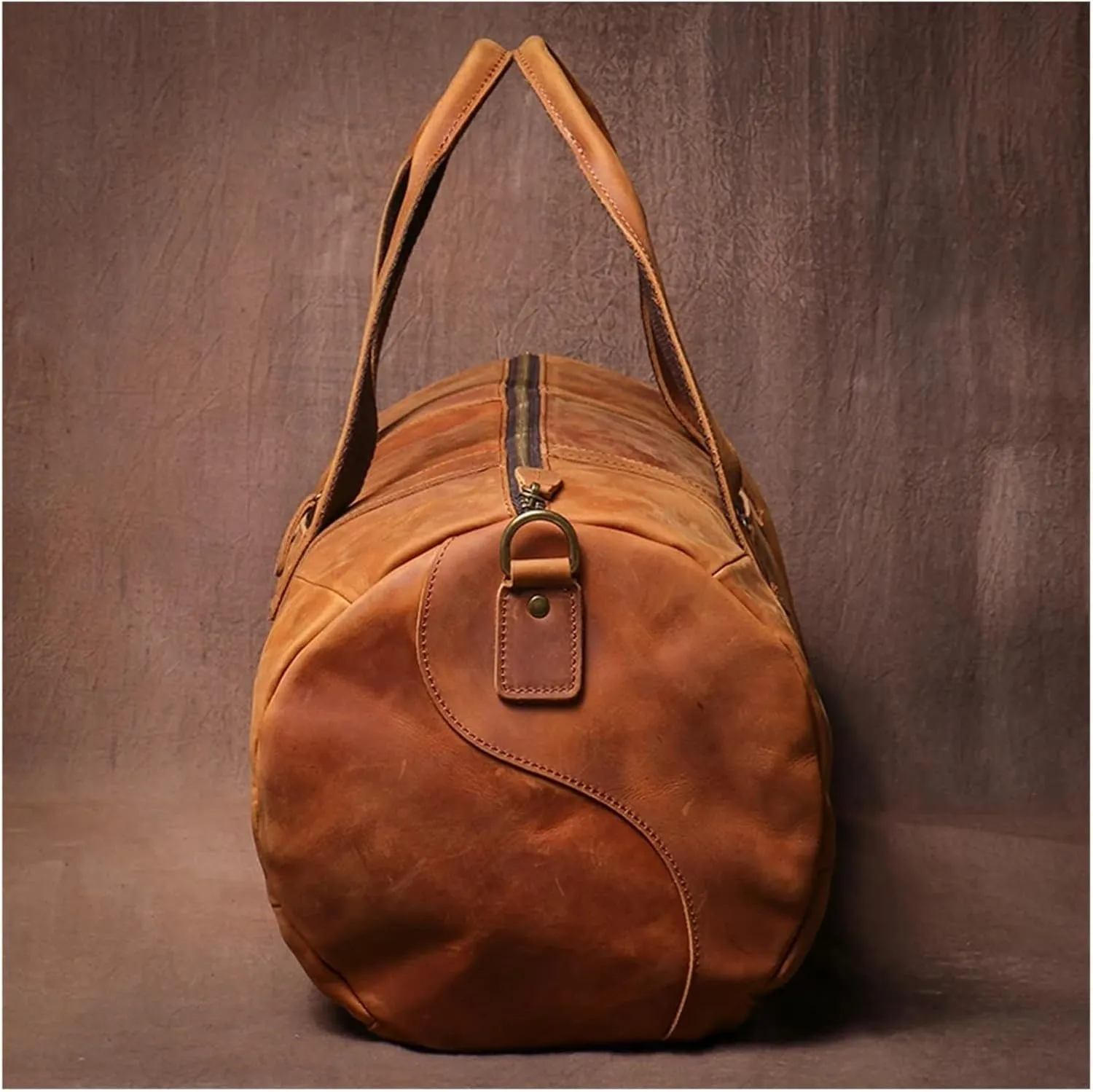 Luxury Genuine Leather Travel Bag Vintage Cowhide Shoulder Luggage Bag Men Casual Handbag Weekend Duffle Bag Suitable For Traveling, Business Trip, Outdoor(Black)