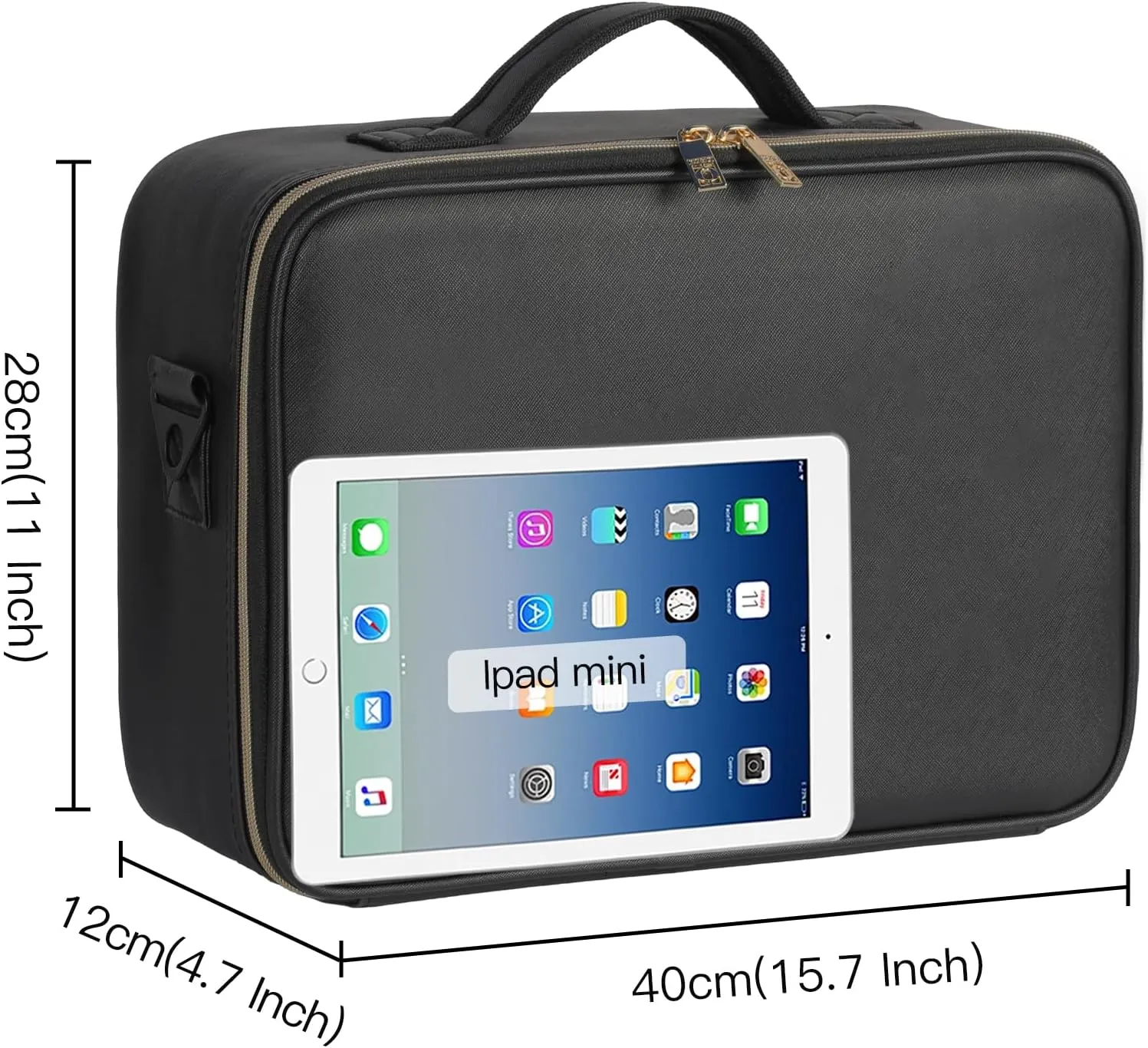 Makeup Travel Case, 16 Inch Makeup Artist Bag with Compartment and Dividers, Portable Cosmetic Bag for Women with Brush Storage Sturdy Dual Zip Closure, Waterproof, Durable, Gift for Her, Black