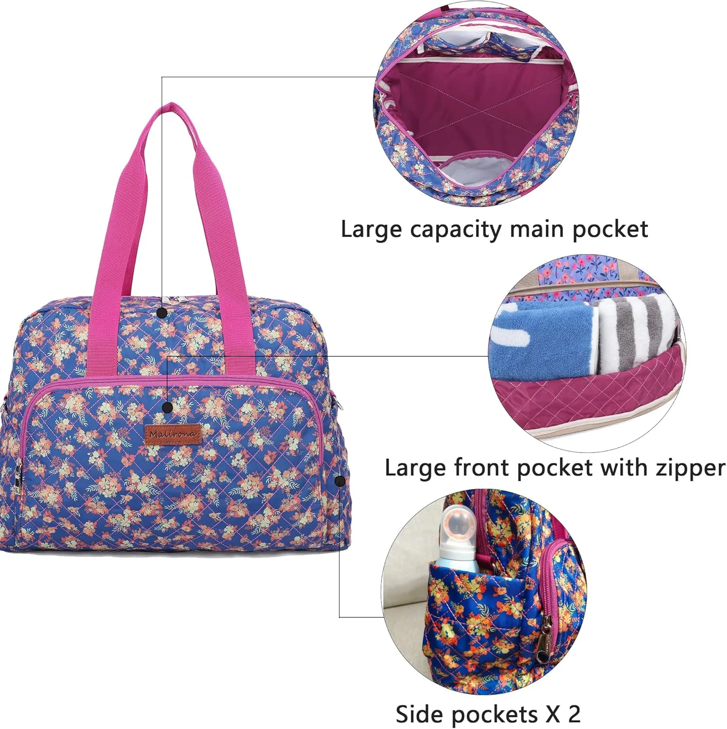 Malirona Foldable Gym Travel Duffel Bag Tote for Spirit Airlines Carry on Bag Carry-on Bag for Travel, Gym, Work, Weekender Overnight for Women and Girls (Blue)