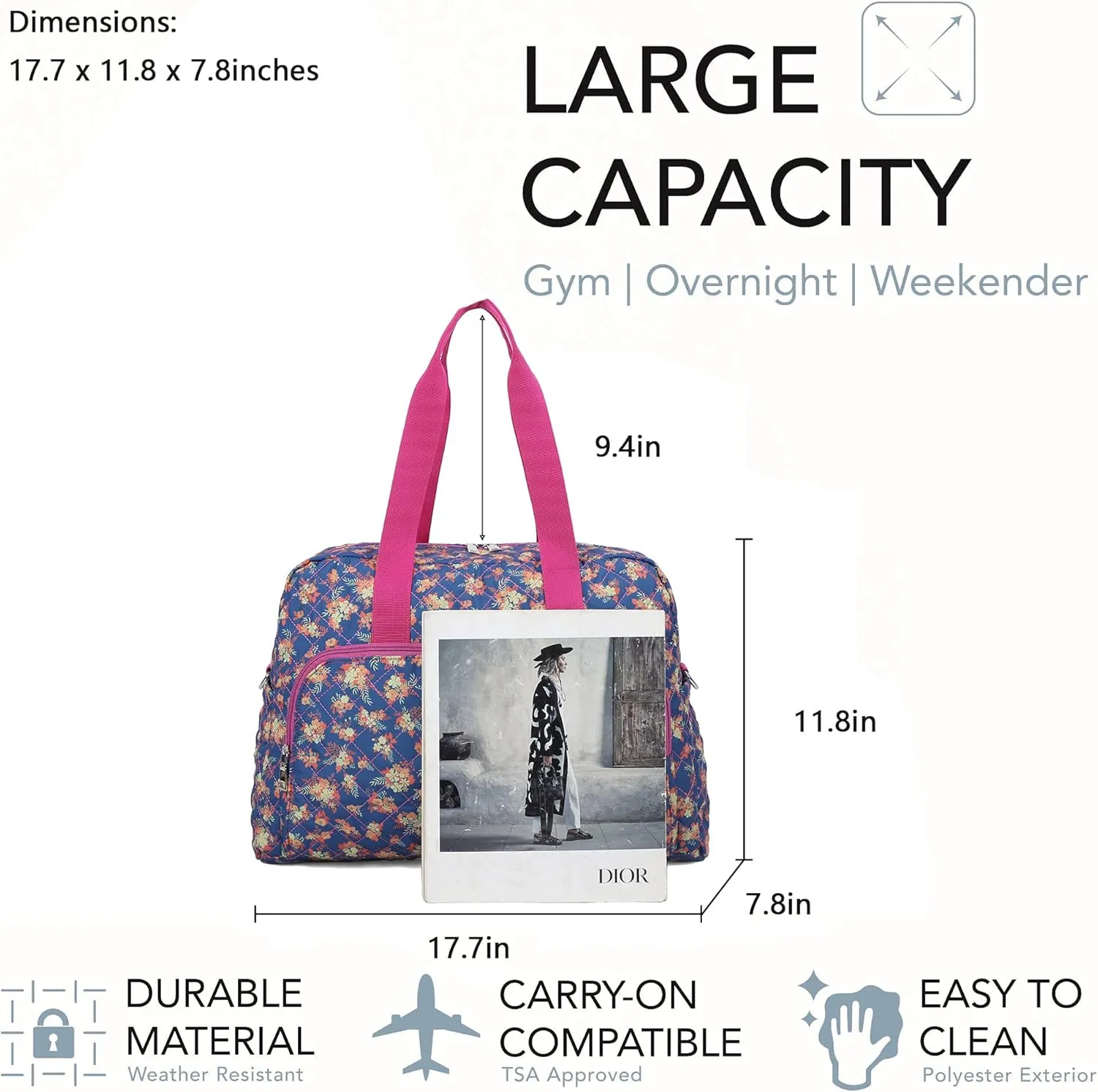 Malirona Foldable Gym Travel Duffel Bag Tote for Spirit Airlines Carry on Bag Carry-on Bag for Travel, Gym, Work, Weekender Overnight for Women and Girls (Blue)