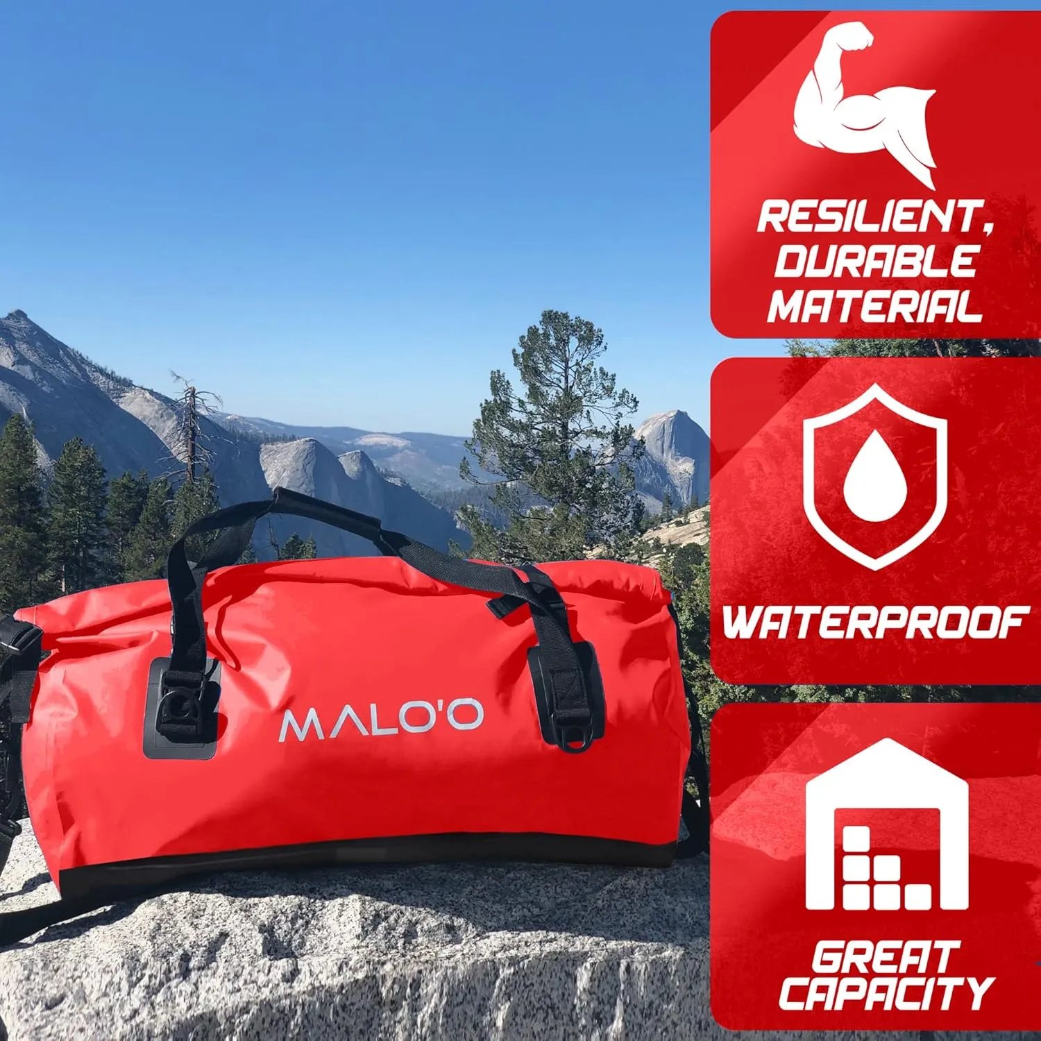 Malo'o Waterproof Dry Bag Duffel 40L/60L/100L, Roll Top Duffel Keeps Gear Dry for Kayaking, Rafting, Boating, Swimming, Camping, Hiking, Beach, Fishing - Internal & External Pockets and Molle Loops