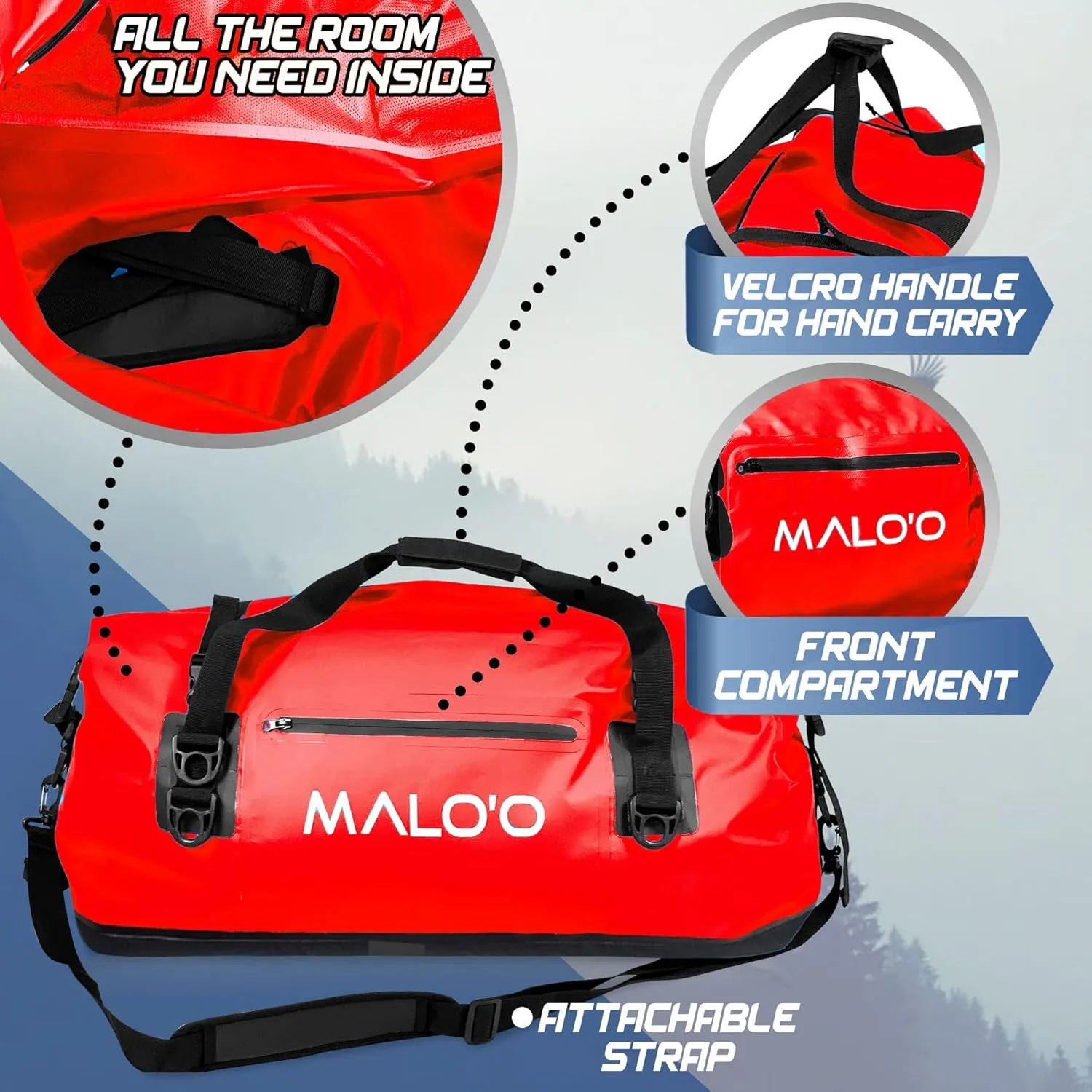 Malo'o Waterproof Dry Bag Duffel 40L/60L/100L, Roll Top Duffel Keeps Gear Dry for Kayaking, Rafting, Boating, Swimming, Camping, Hiking, Beach, Fishing - Internal & External Pockets and Molle Loops