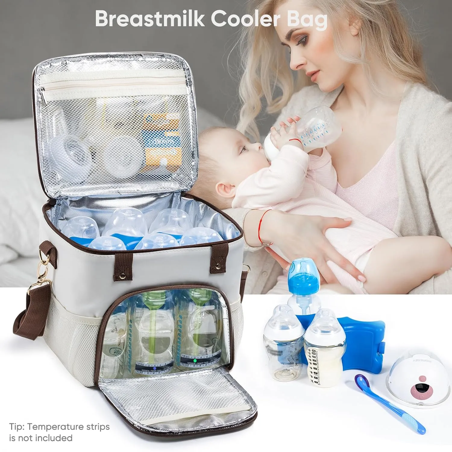 Mam Breastmilk Cooler Bag with Ice Pack for 4 Bottles - See-through Breast Pump Bag for Baby Bottles 4oz-9oz