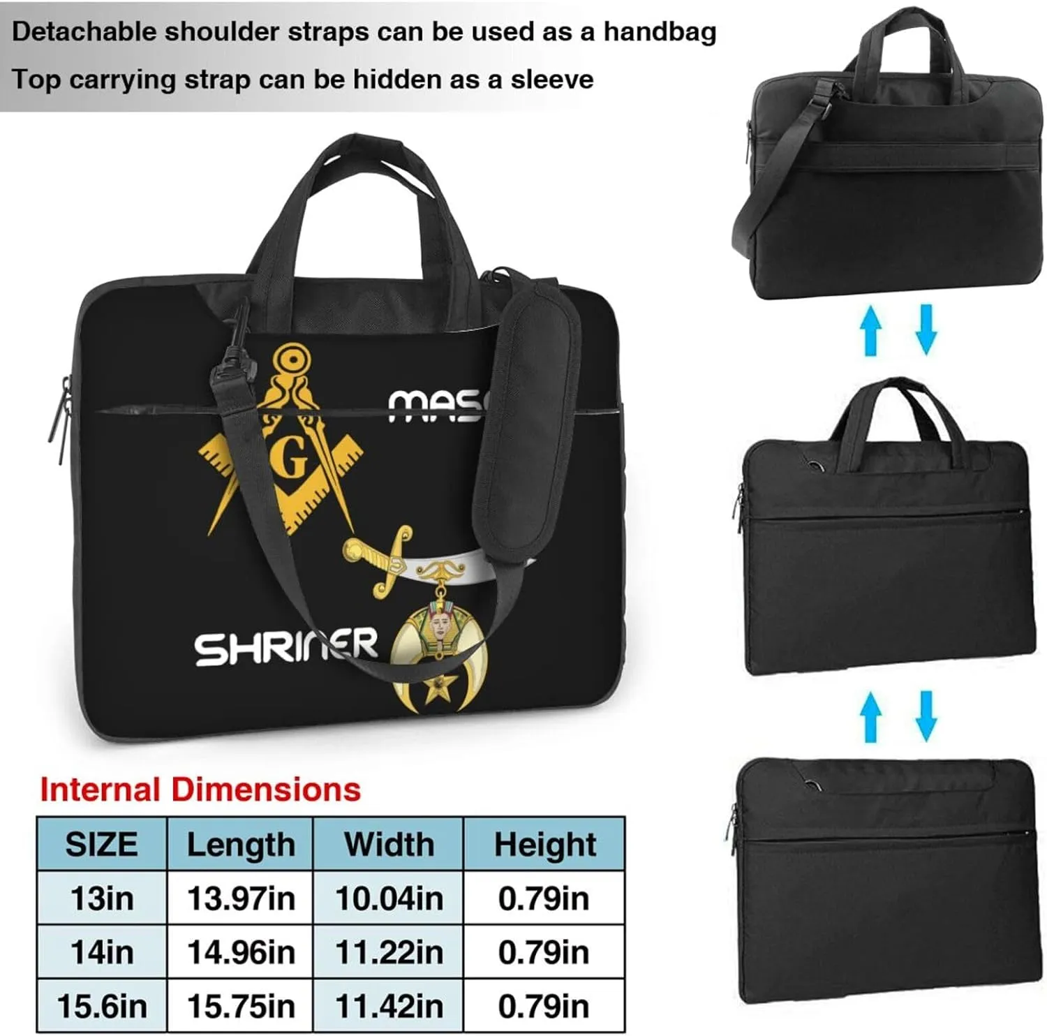 Masonic Shriner Split 3d Pattern Laptop Bag Shoulder Bag Computer Notebook Briefcase Messenger Bag