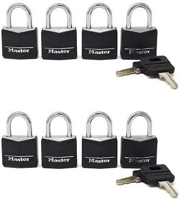 Master Lock 131Q 1-3/16" Wide Weatherproof Solid Body Padlock; 8-Pack
