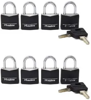 Master Lock 131Q 1-3/16" Wide Weatherproof Solid Body Padlock; 8-Pack