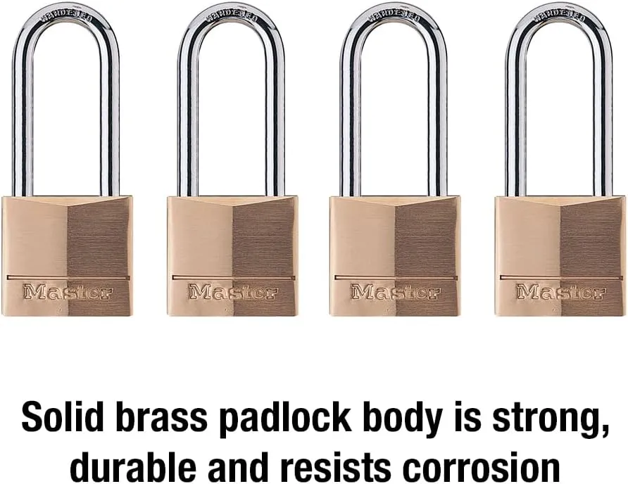 Master Lock Padlock, Solid Brass Lock, 1-9/16 in. Wide, 140QLH (Pack of 4-Keyed Alike)