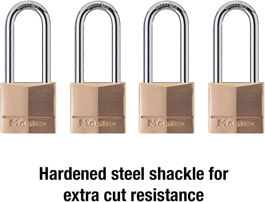 Master Lock Padlock, Solid Brass Lock, 1-9/16 in. Wide, 140QLH (Pack of 4-Keyed Alike)