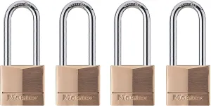 Master Lock Padlock, Solid Brass Lock, 1-9/16 in. Wide, 140QLH (Pack of 4-Keyed Alike)