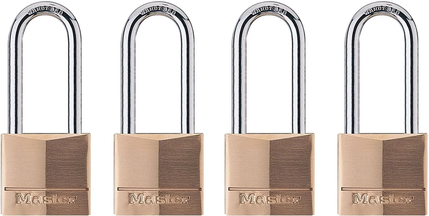 Master Lock Padlock, Solid Brass Lock, 1-9/16 in. Wide, 140QLH (Pack of 4-Keyed Alike)