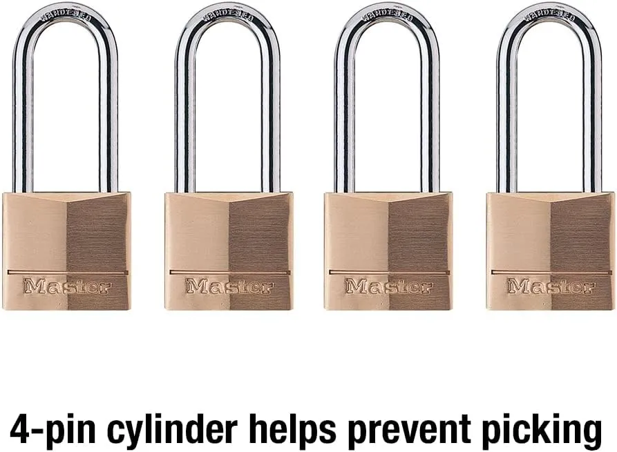 Master Lock Padlock, Solid Brass Lock, 1-9/16 in. Wide, 140QLH (Pack of 4-Keyed Alike)